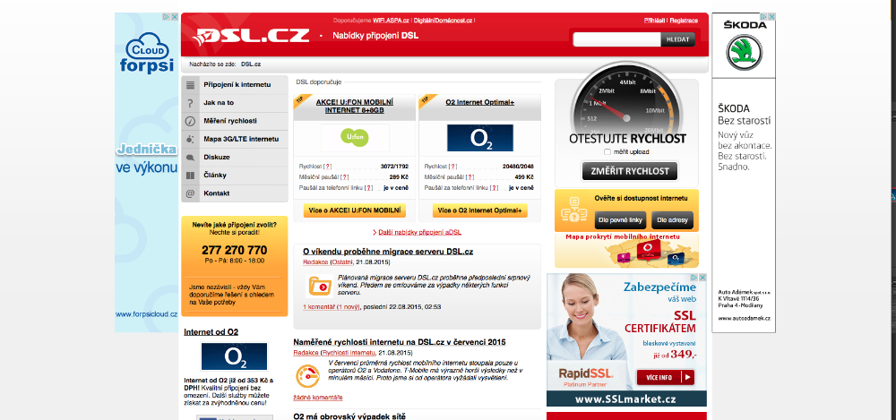Screenshot webu DSL.cz z roku 2014