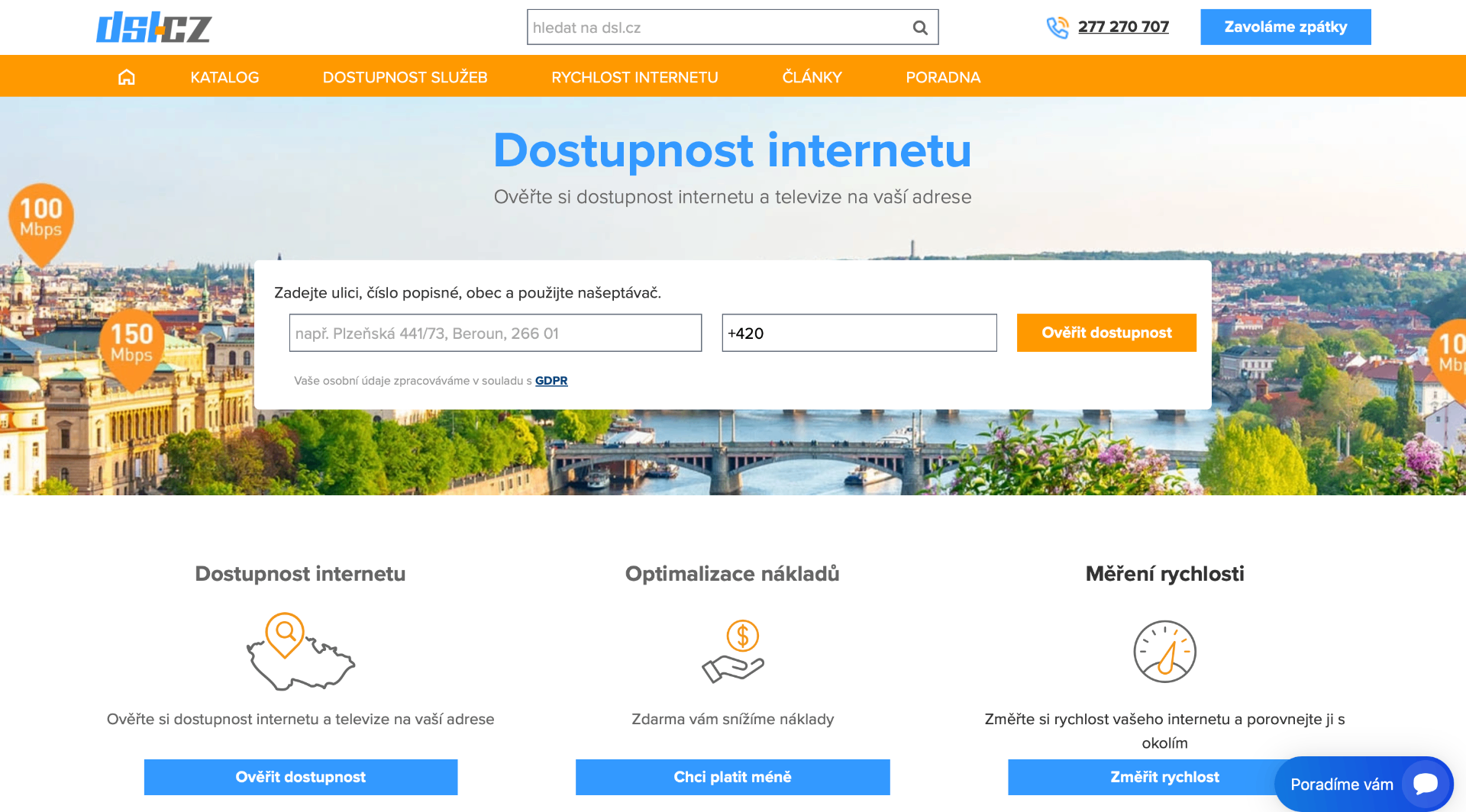 Screenshot webu dsl.cz z roku 2015